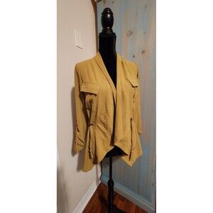 Rachel Zoe Blazer Womens XS Yellow Cardigan Utility Open Drape Asymmetric